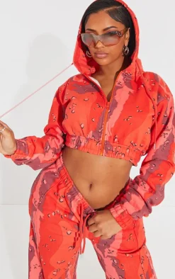 Shape Bright Red Cropped Camo Hoodie