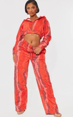 Shape Bright Red Cropped Camo Hoodie