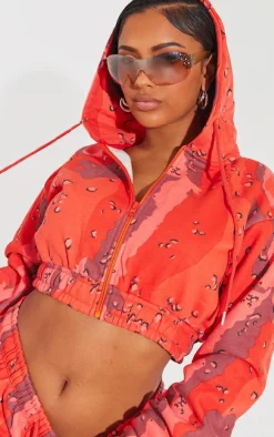 Shape Bright Red Cropped Camo Hoodie