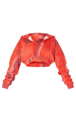 Shape Bright Red Cropped Camo Hoodie