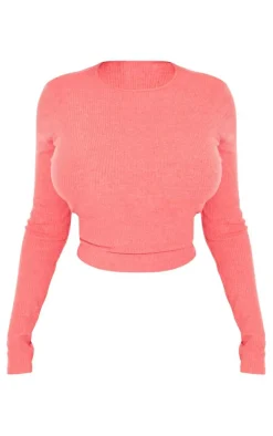 Shape Bright Red Marl Ribbed Long Sleeve Top