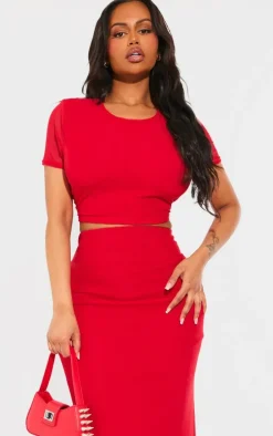 Shape Bright Red Mesh Cropped T-shirt