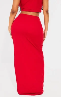 Shape Bright Red Mesh Printed Detail Maxi Skirt