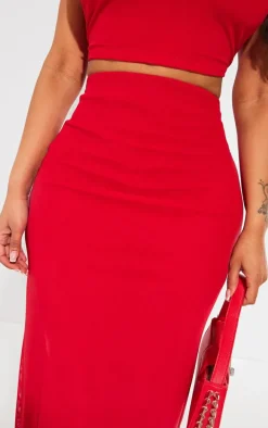 Shape Bright Red Mesh Printed Detail Maxi Skirt