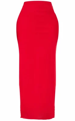 Shape Bright Red Mesh Printed Detail Maxi Skirt