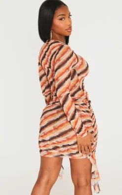 Shape Brown Abstrect Printed Cut Out Long Sleeve Top