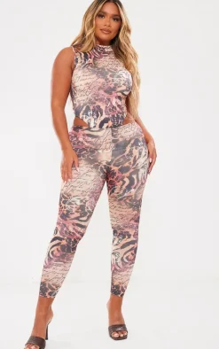 Shape Brown Animal Scribble Printed Leggings