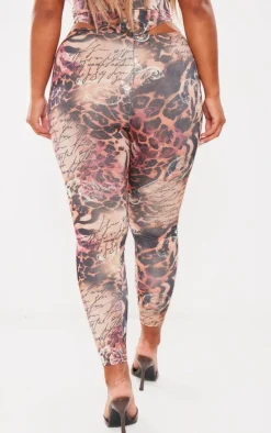 Shape Brown Animal Scribble Printed Leggings