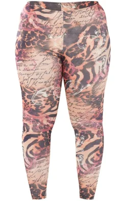 Shape Brown Animal Scribble Printed Leggings