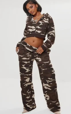 Shape Brown Camo Print Wide Leg Sweatpants