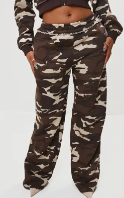 Shape Brown Camo Print Wide Leg Sweatpants