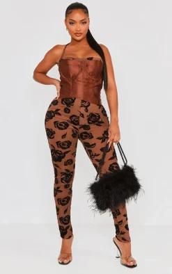 Shape Brown Corset Detail Devore Jumpsuit