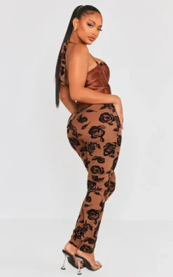 Shape Brown Corset Detail Devore Jumpsuit