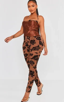 Shape Brown Corset Detail Devore Jumpsuit