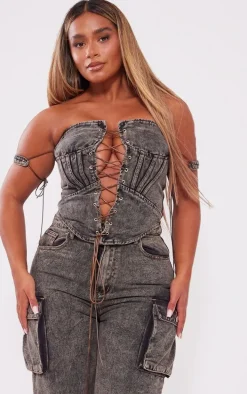 Shape Brown Denim Lace Up Front Corset
