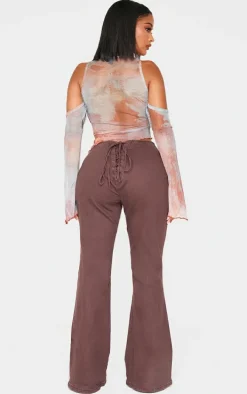 Shape Brown Denim Lace Up Back Flare Jeans