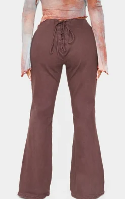 Shape Brown Denim Lace Up Back Flare Jeans