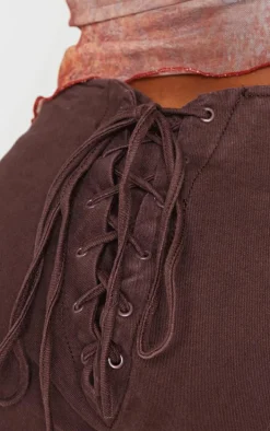 Shape Brown Denim Lace Up Back Flare Jeans