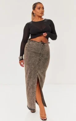 Shape Brown Denim Raw Edge Maxi Skirt
