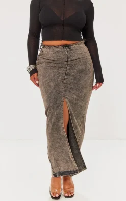 Shape Brown Denim Raw Edge Maxi Skirt