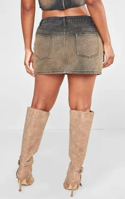 Shape Brown Denim Washed Pocket Mini Skirt