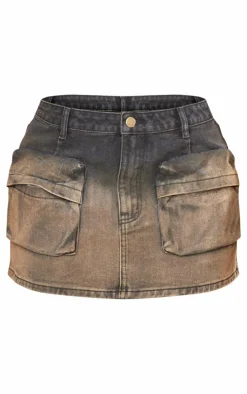 Shape Brown Denim Washed Pocket Mini Skirt