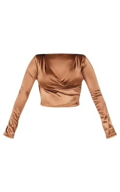Shape Brown Disco Sculpt Wrap Over Long Sleeve Top