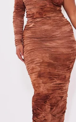 Shape Brown Distressed Maxi Skirt