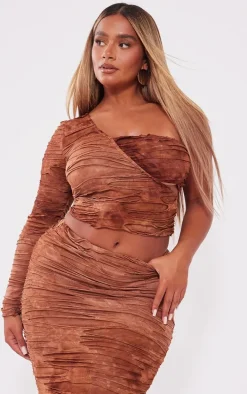 Shape Brown Distressed One Shoulder Crop Top