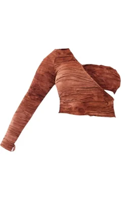 Shape Brown Distressed One Shoulder Crop Top