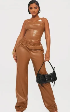 Shape Brown Faux Leather Straight Leg Pants