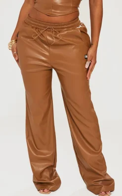 Shape Brown Faux Leather Straight Leg Pants
