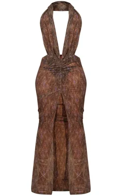 Shape Brown Leopard Printed Chiffon Drape Maxi Dress