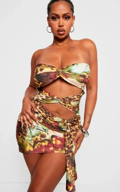 Shape Brown Mix Animal Bandeau Twist Bodycon Dress