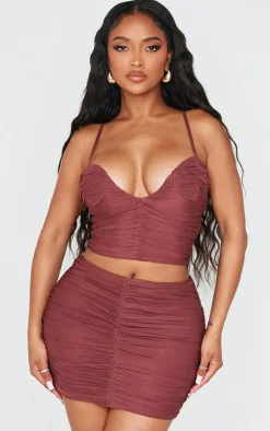 Shape Brown Plunge Front Ruched Cami Top