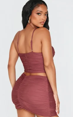 Shape Brown Plunge Front Ruched Cami Top