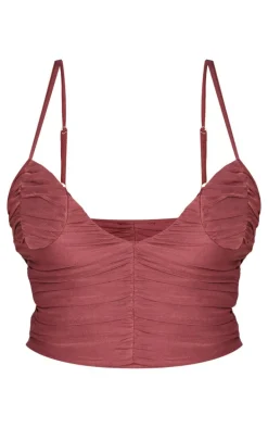 Shape Brown Plunge Front Ruched Cami Top