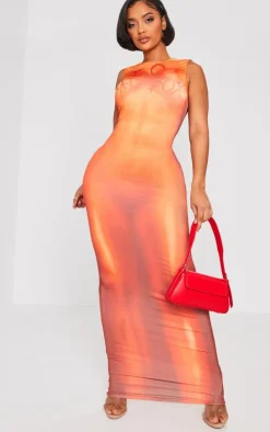 Shape Brown Printed Body Print Racer Maxi Dress