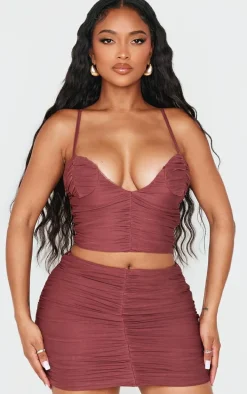 Shape Brown Ruched Mini Skirt