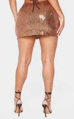Shape Brown Sequin Low Rise Mini Skirt