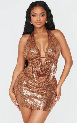 Shape Brown Sequin Low Rise Mini Skirt