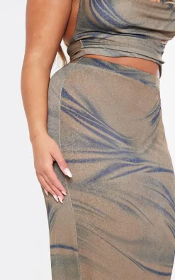 Shape Brown Sheer Mesh Printed Maxi Skirt