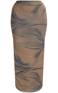 Shape Brown Sheer Mesh Printed Maxi Skirt