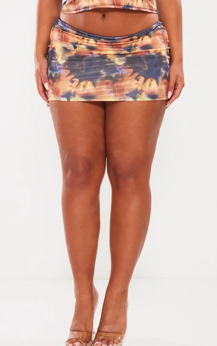 Shape Brown Slinky Abstract Print Micro Mini Skirt