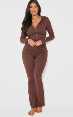 Shape Brown Stretch Sculpted Zip Through Hoodie