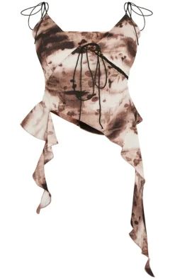 Shape Brown Tie Dye Strappy Frill Edge Top