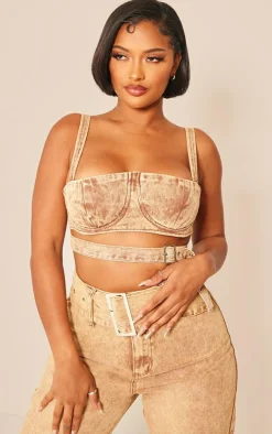 Shape Brown Washed Denim Tie Detail Bralet