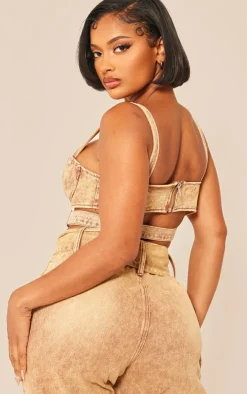Shape Brown Washed Denim Tie Detail Bralet