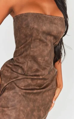 Shape Brown Washed Effect Faux Leather Maxi Dress
