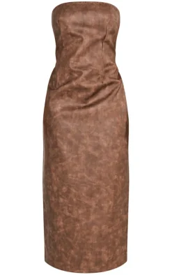 Shape Brown Washed Effect Faux Leather Maxi Dress